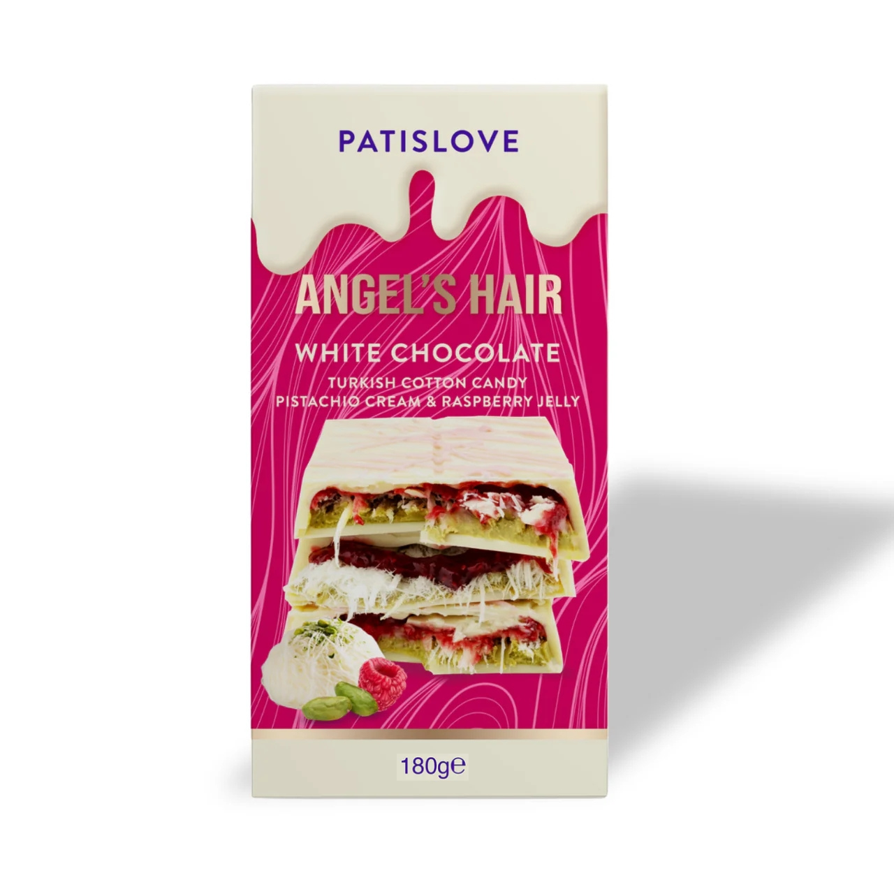 Ciocolată Patiswiss Cotton Candy cu ciocolată albă și cremă de zmeură, 180g